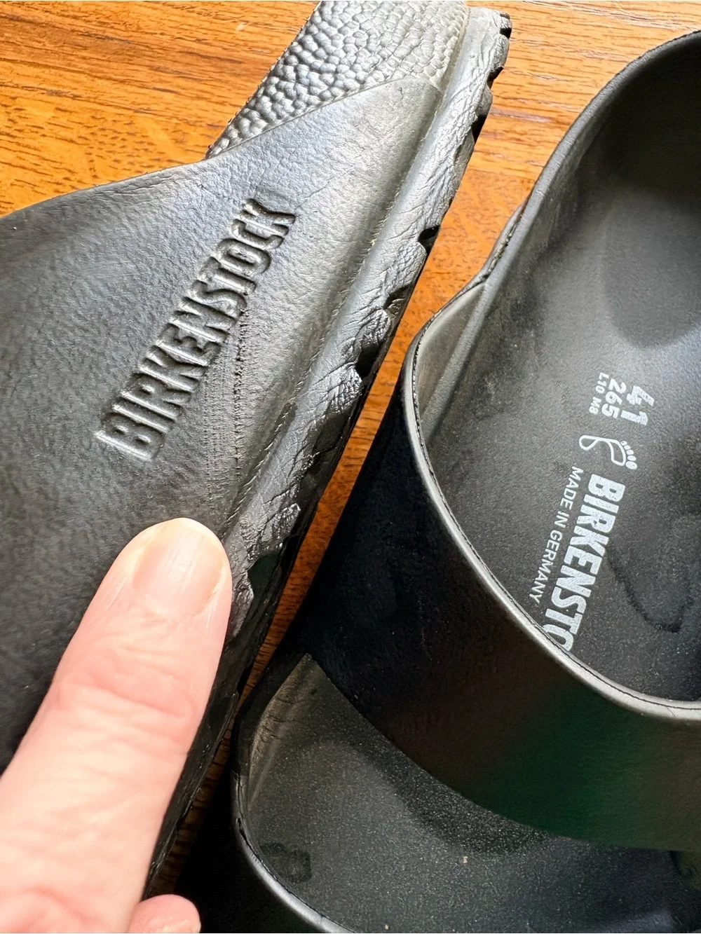 Birkenstock Arizona EVA Black Two-Strap Sandals with Buckles- mens 8, ladies 10.
